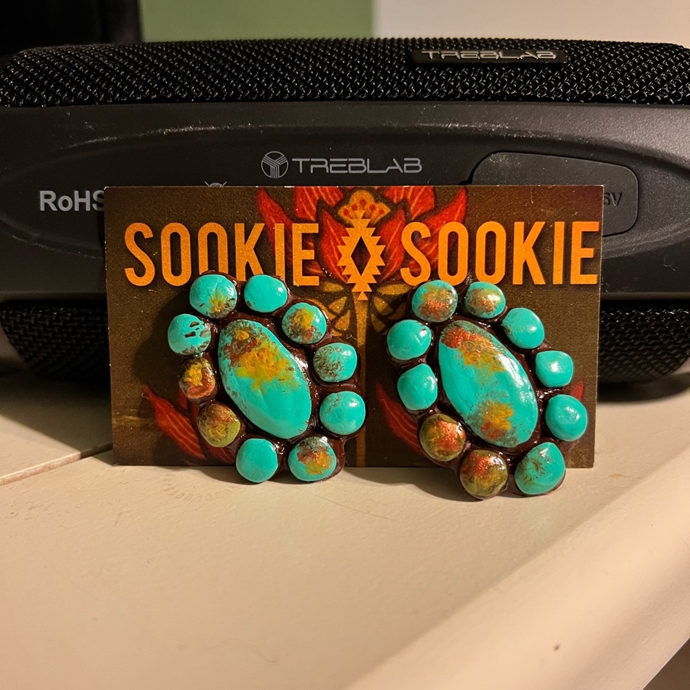 Turquoise and bronze clay earrings